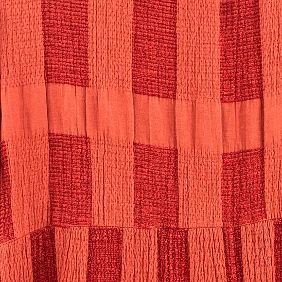 Umgee USA Women's Babydoll Blouse, Brick & Rust Colors, Patchwork, Sz. S - Picture 3 of 10